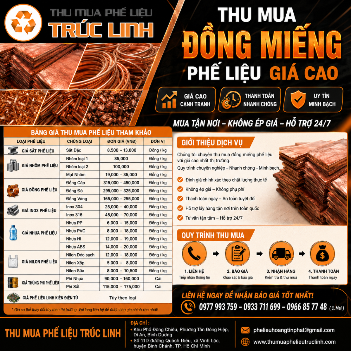 thu mua đồng miếng phế liệu giá cao